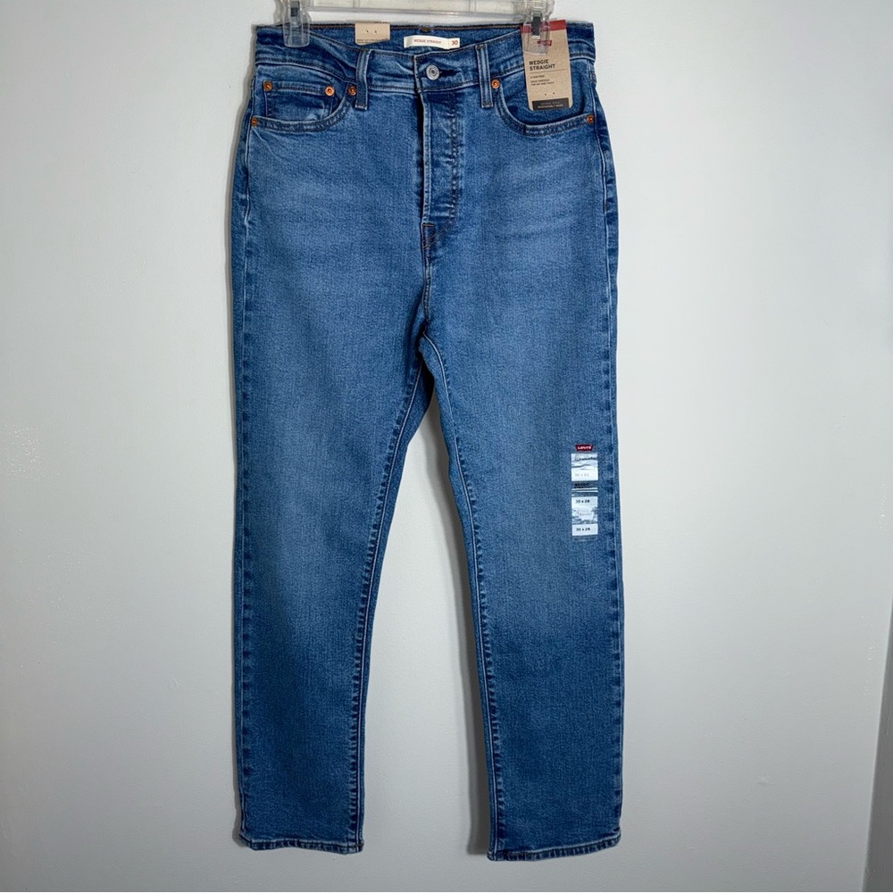 Levi's High Rise Wedgie Straight Jeans-Medium Blue-Womens Size 30W 28L-NWT - Picture 2 of 9